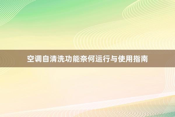 空调自清洗功能奈何运行与使用指南